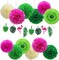 Hawaiian Party Decorations Flamingo Green Palm Leaf Banner with Pom Poms Paper Flowers Tissue Paper Fans for Luau Tropical Jungle Beach Safari Party Supplies Theme
